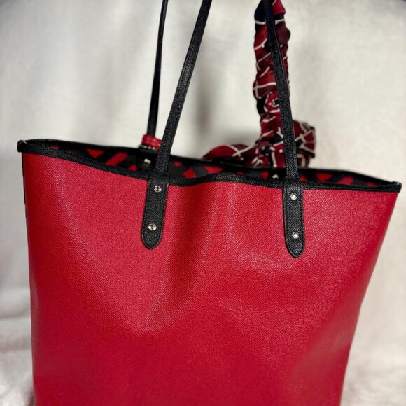 Coach Reversible Red and Black City Tote with Matching Pouch, Scarf and Charm - Picture 5 of 13